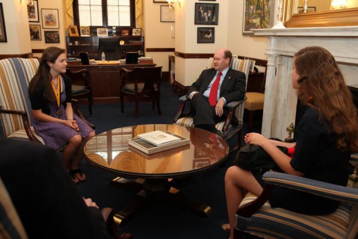 Delaware's Senator Chris Coons meets with Success Won't Wait literacy volunteer Christine McNeill